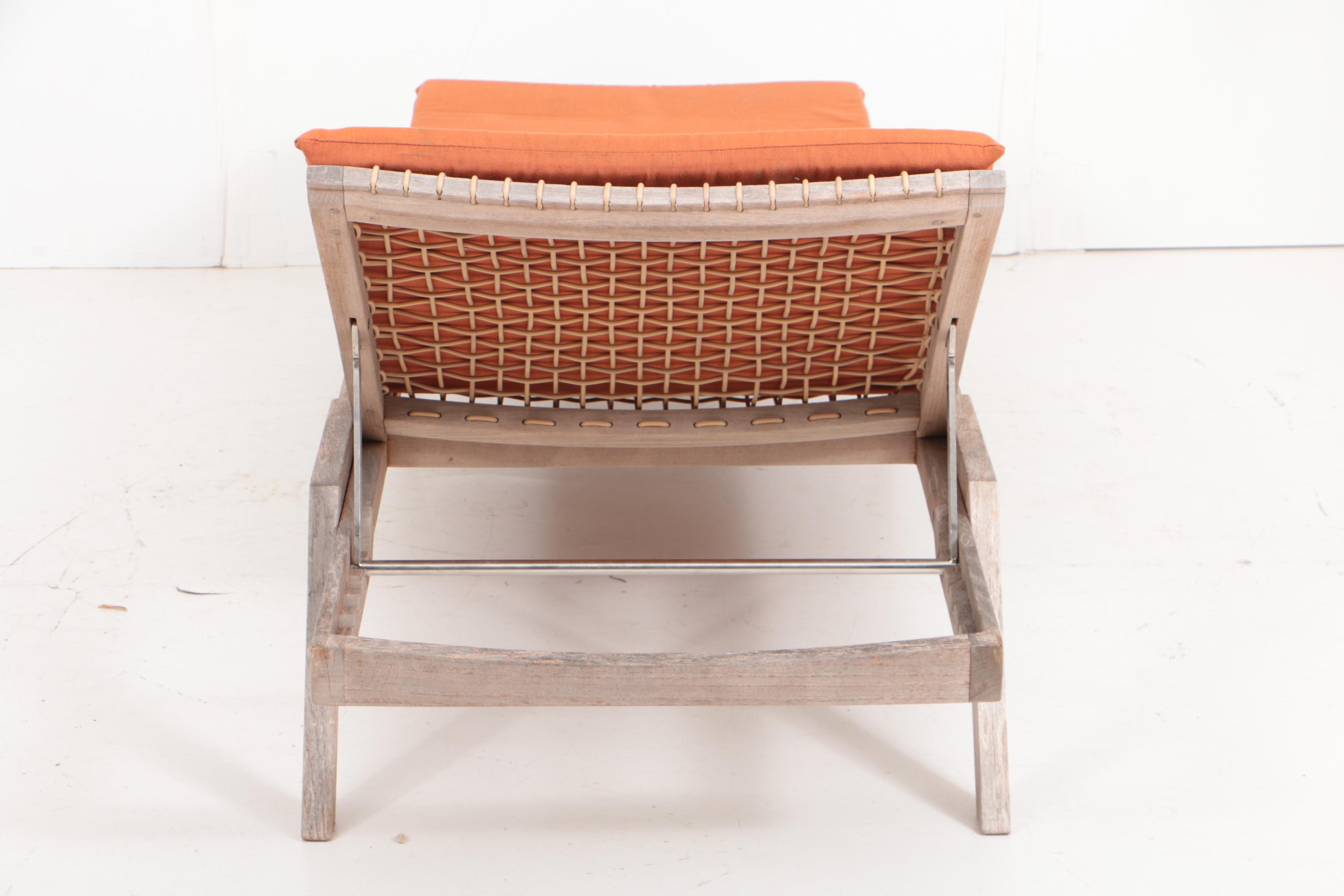 Pair of Teak Wood Chaise Lounge Chairs with Cushions