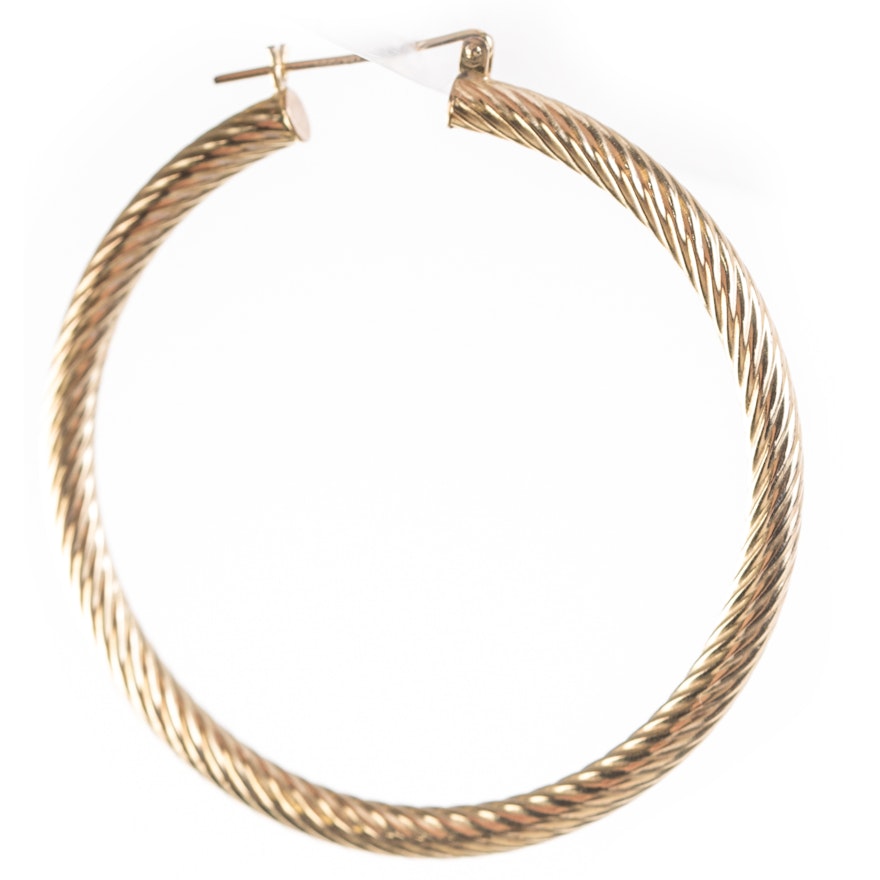 14K Yellow Gold Single Twisted Hoop Earrings