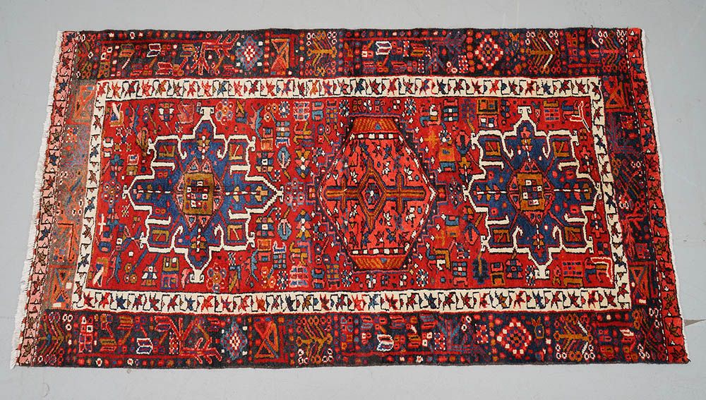 Hand-Knotted Persian Karaja Heriz Wool Accent Rug