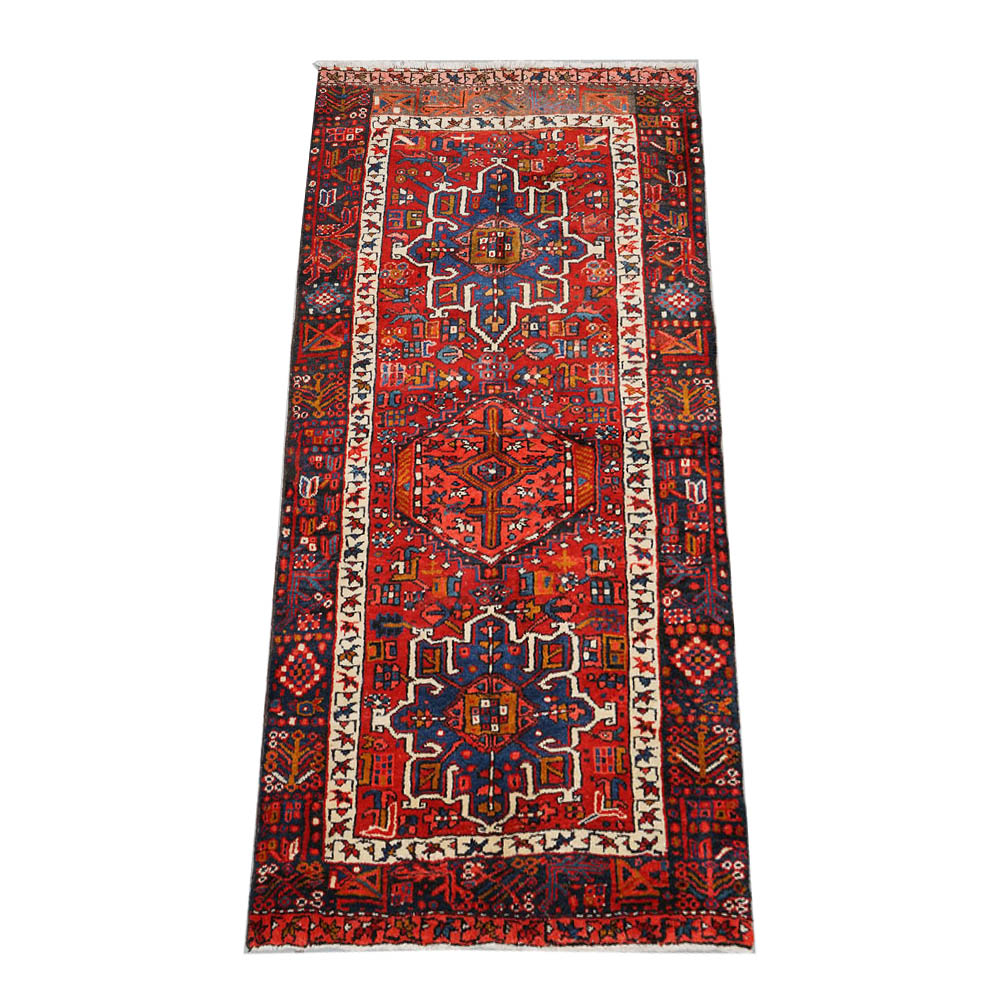 Hand-Knotted Persian Karaja Heriz Wool Accent Rug
