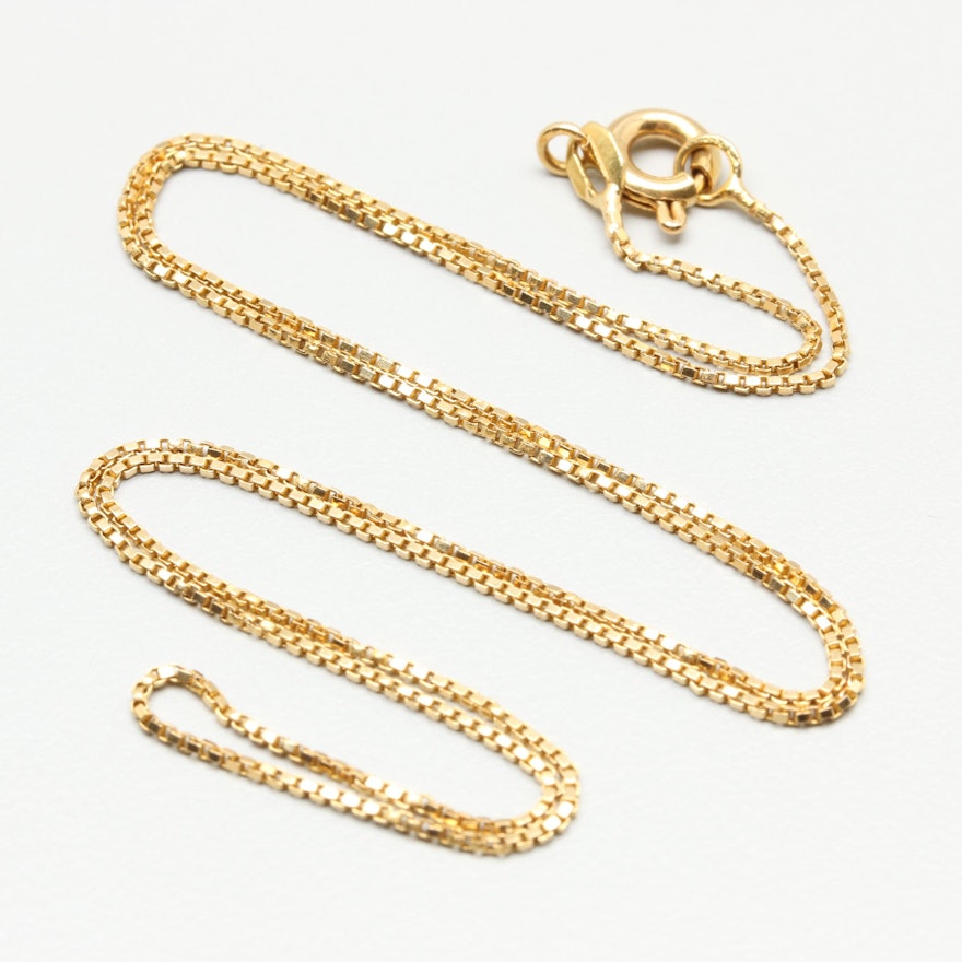18K Yellow Gold Box Chain Necklace