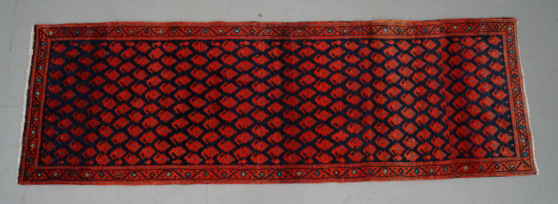 Hand-Knotted Mir-a-Boteh Wool Carpet Runner