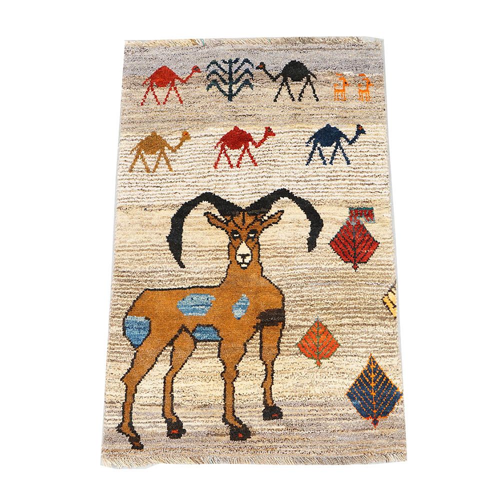 Hand-Knotted Persian Gabbeh Pictorial Wool Accent Rug