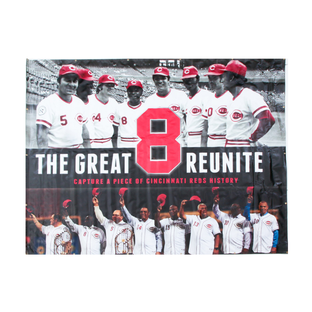 Cincinnati Reds Hall of Fame and Museum "The Great 8 Reunite" Banner COA