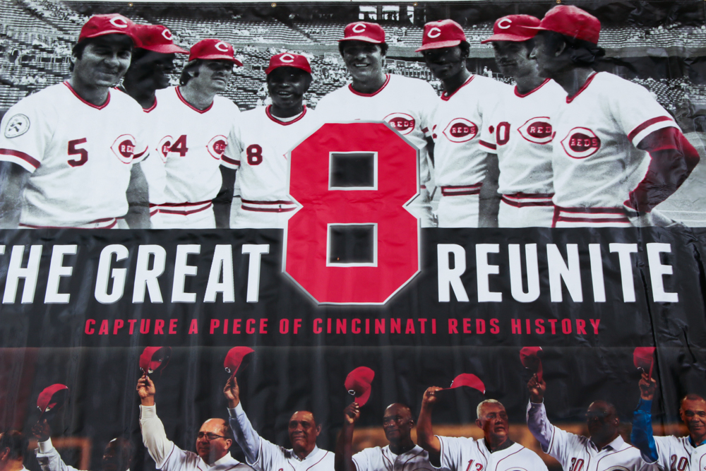 Cincinnati Reds Hall of Fame and Museum "The Great 8 Reunite" Banner COA