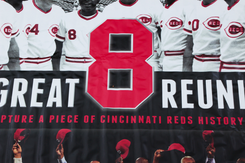 Cincinnati Reds Hall of Fame and Museum "The Great 8 Reunite" Banner COA