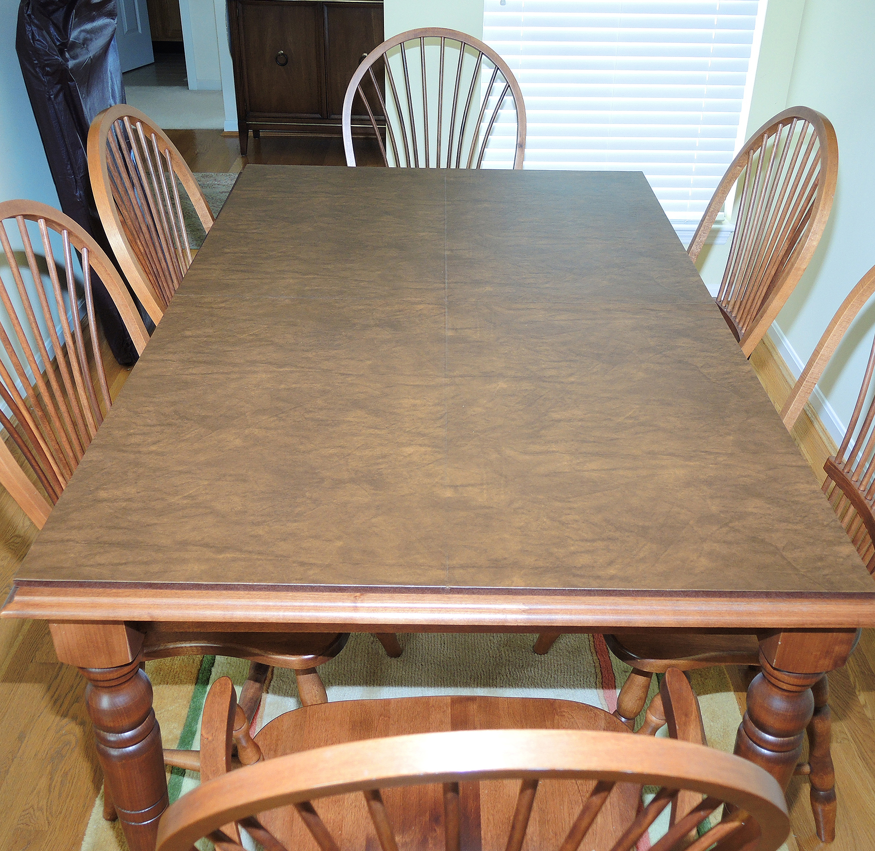 Bedard Farmhouse Style Dining Table and Six Windsor Style Chairs