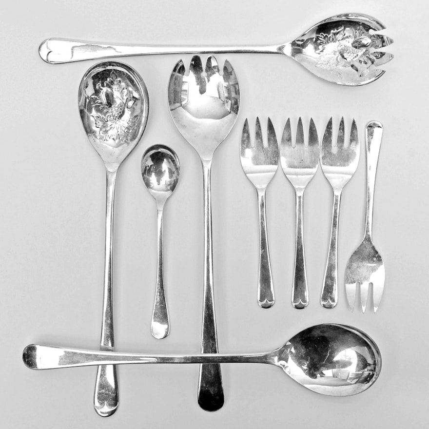 Sheffield Silver Plate Flatware and Salad Servers
