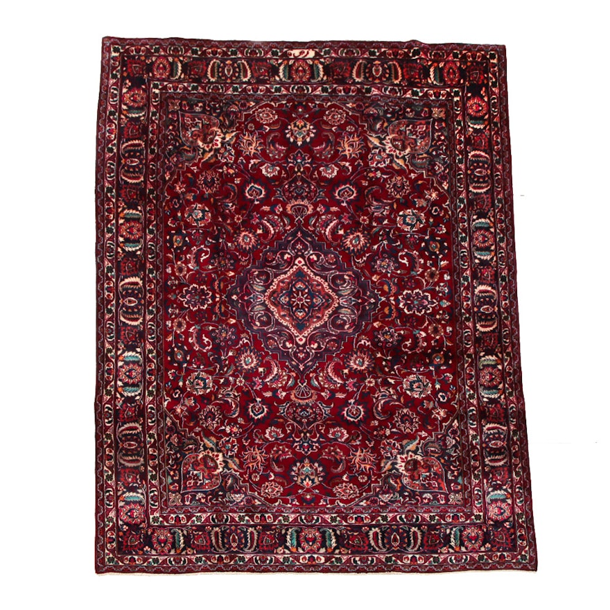 Signed Hand-Knotted Persian Mashad Area Rug