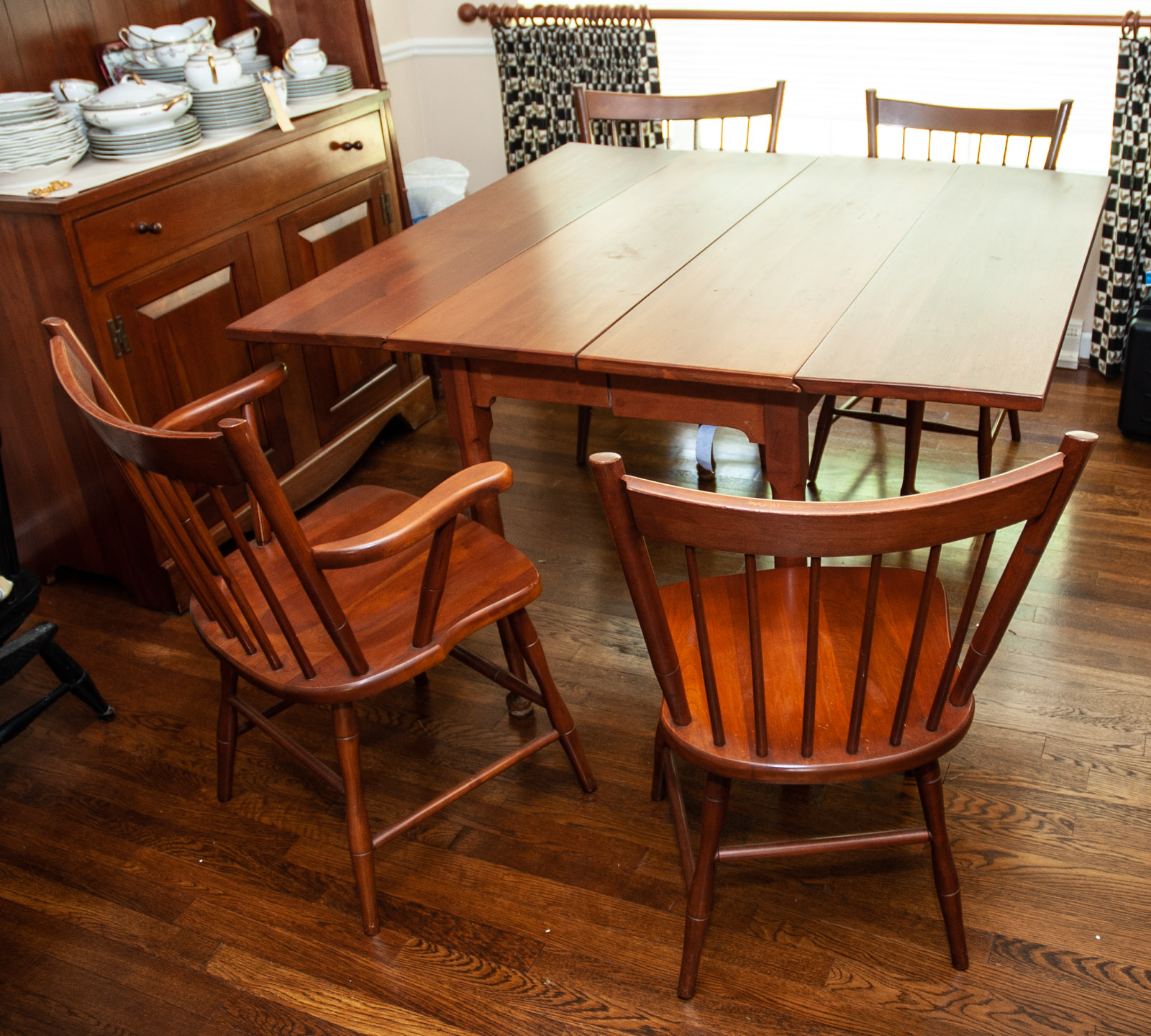 Walter of Wabash Cherry Drop Leaf Dining Table with Spindle Back Chairs