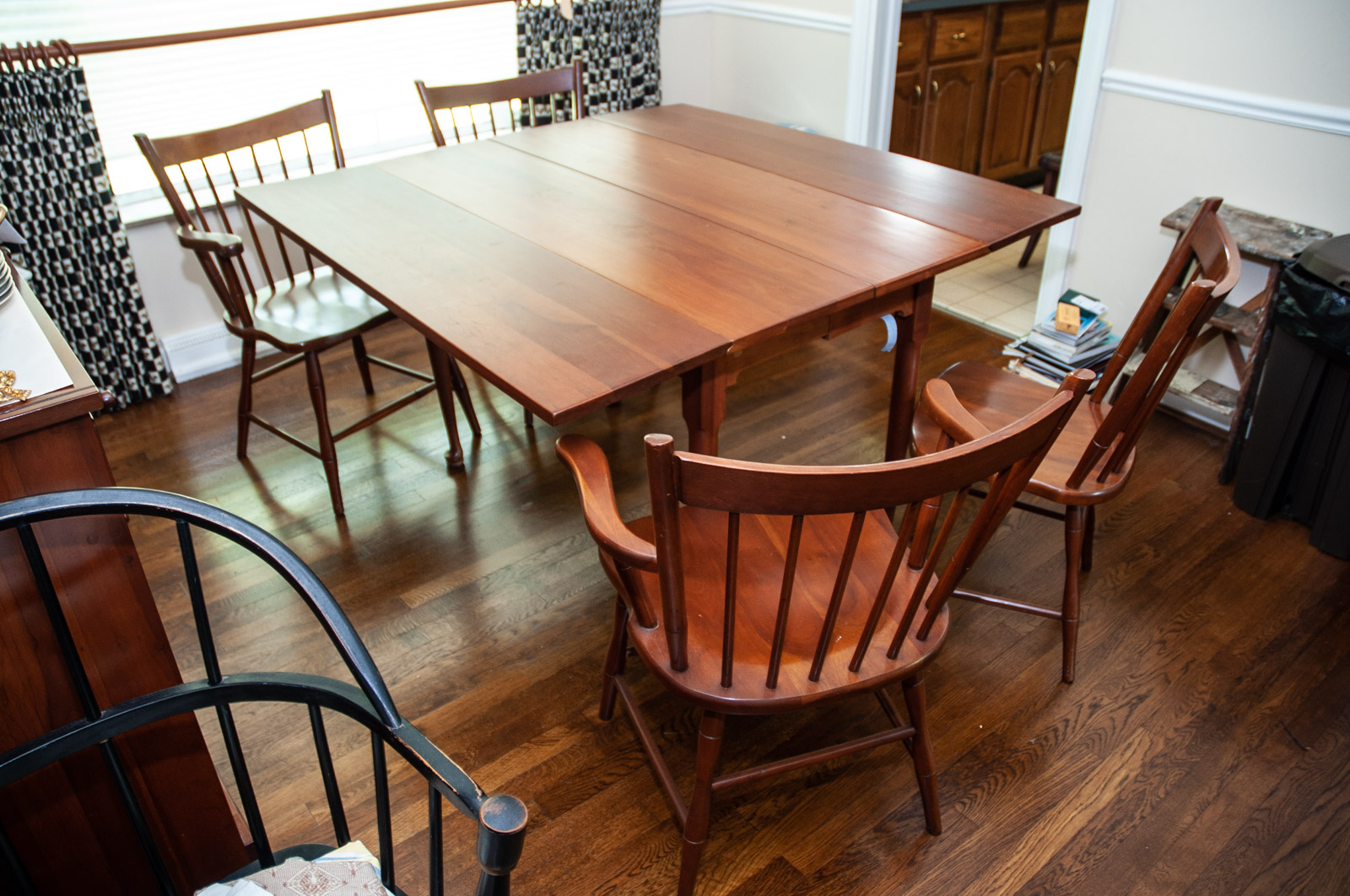 Walter of Wabash Cherry Drop Leaf Dining Table with Spindle Back Chairs