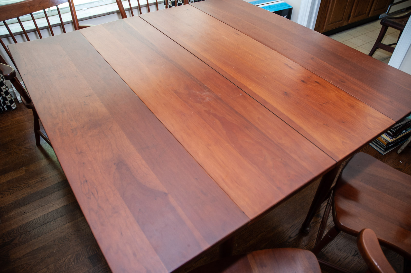 Walter of Wabash Cherry Drop Leaf Dining Table with Spindle Back Chairs