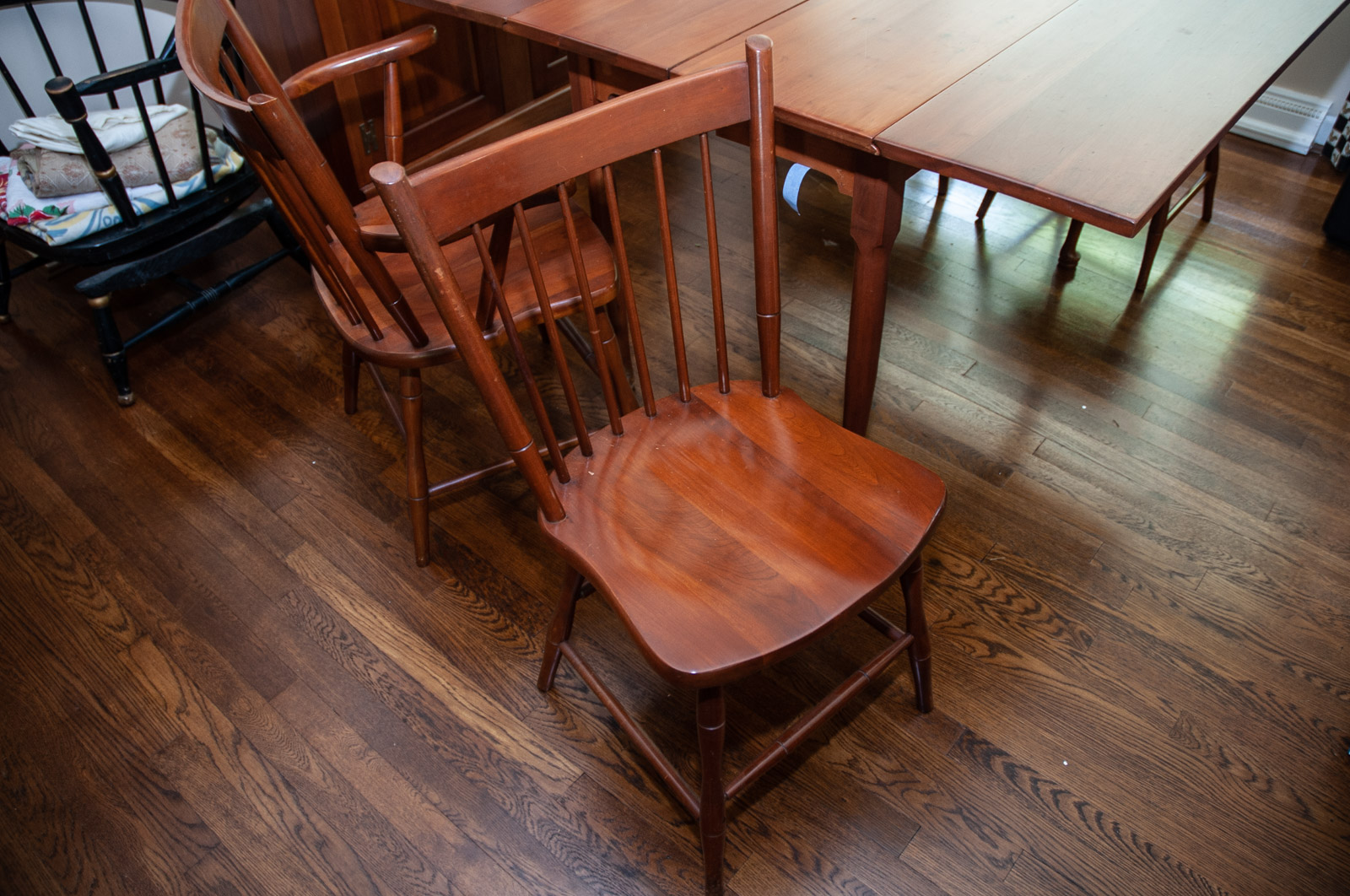 Walter of Wabash Cherry Drop Leaf Dining Table with Spindle Back Chairs
