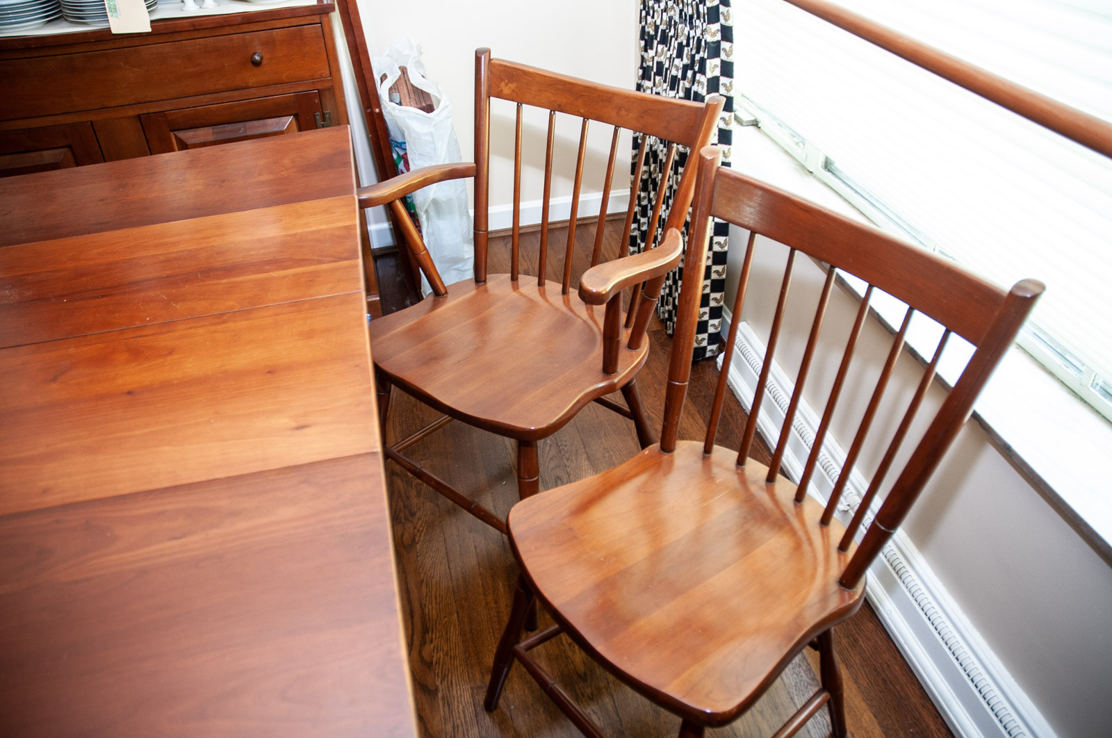 Walter of Wabash Cherry Drop Leaf Dining Table with Spindle Back Chairs