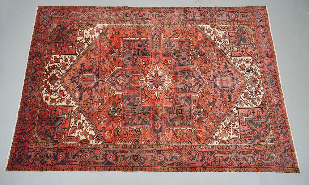 Hand-Knotted Persian Heriz Wool Area Rug