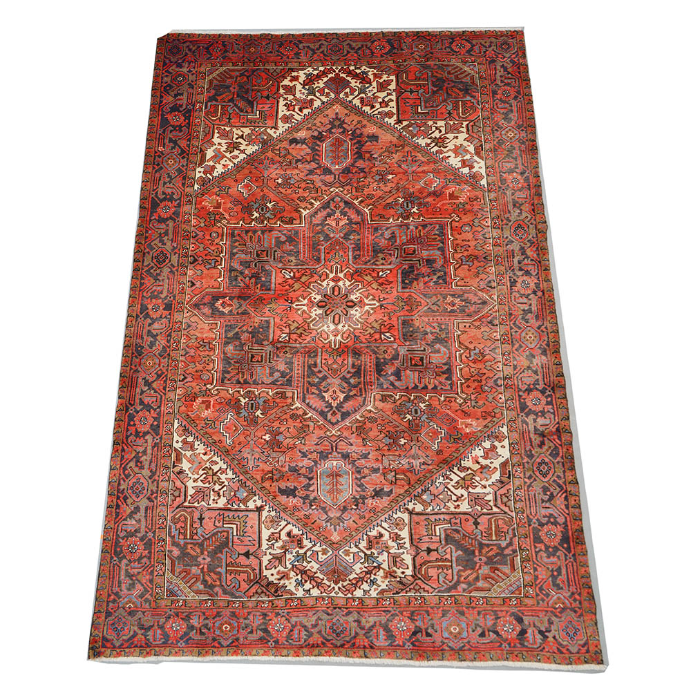 Hand-Knotted Persian Heriz Wool Area Rug