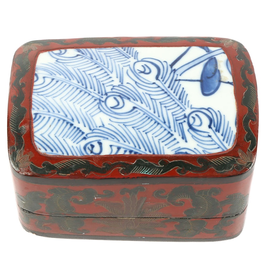 Chinese Porcelain Shard Lacquered Box
