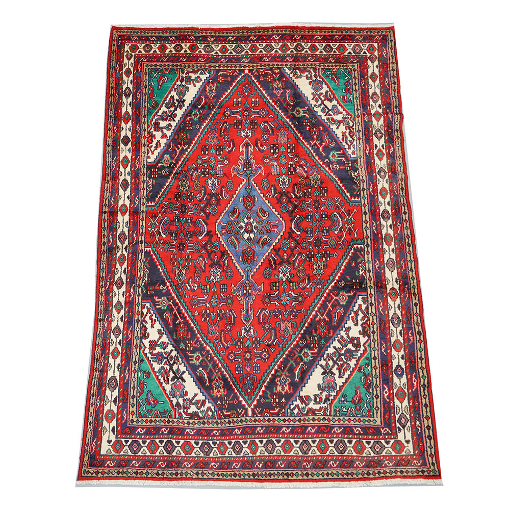 Hand-Knotted Persian Hamadan Wool Area Rug