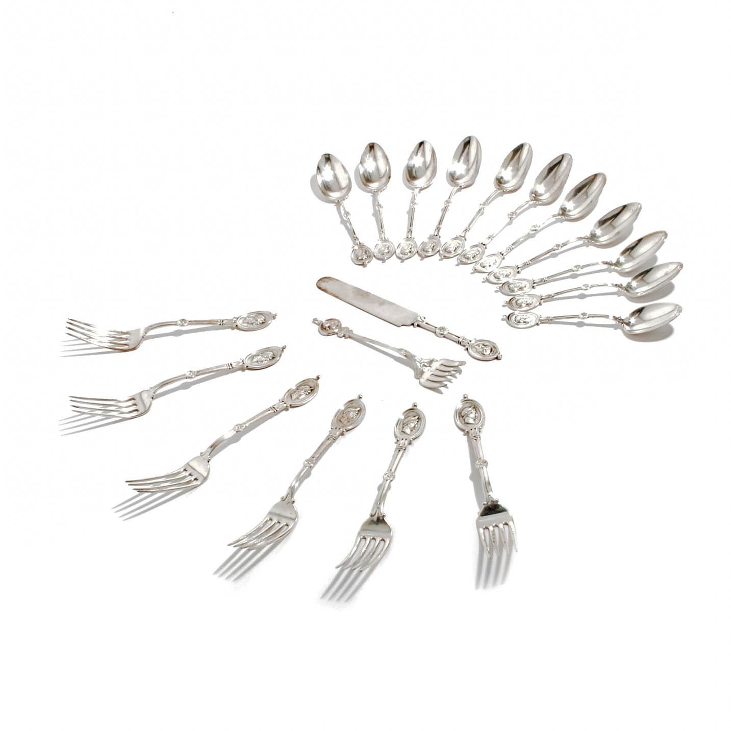 Circa 1860s Braverman & Levy Coin Silver "Medallion" Flatware