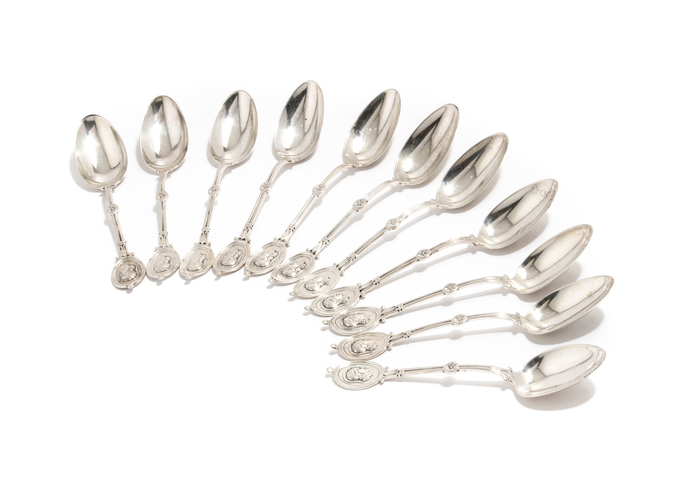 Circa 1860s Braverman & Levy Coin Silver "Medallion" Flatware