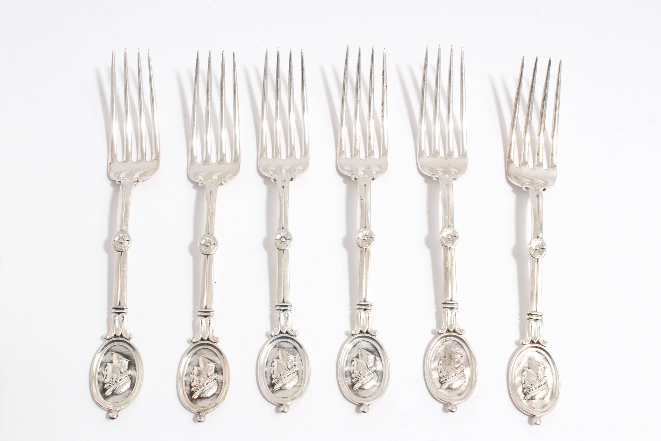 Circa 1860s Braverman & Levy Coin Silver "Medallion" Flatware