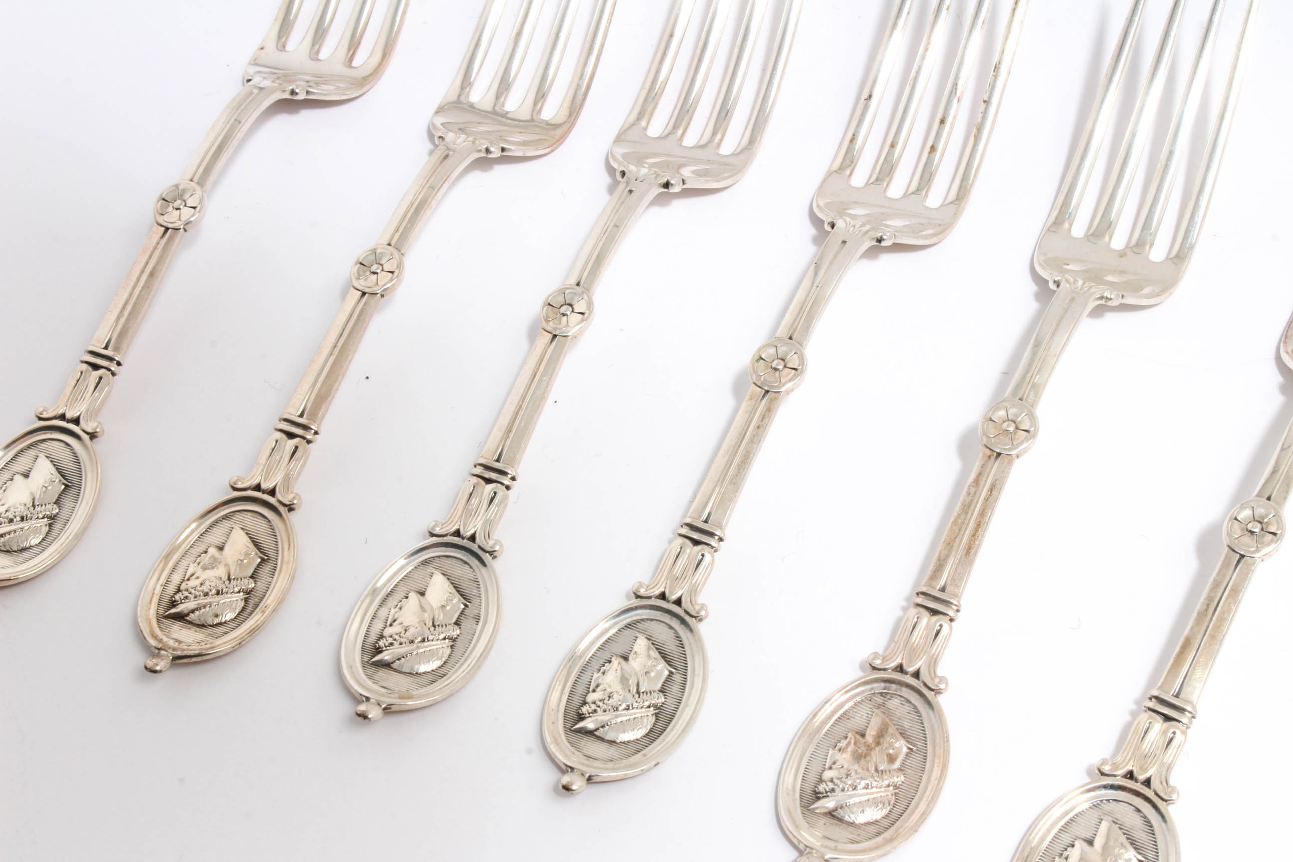 Circa 1860s Braverman & Levy Coin Silver "Medallion" Flatware