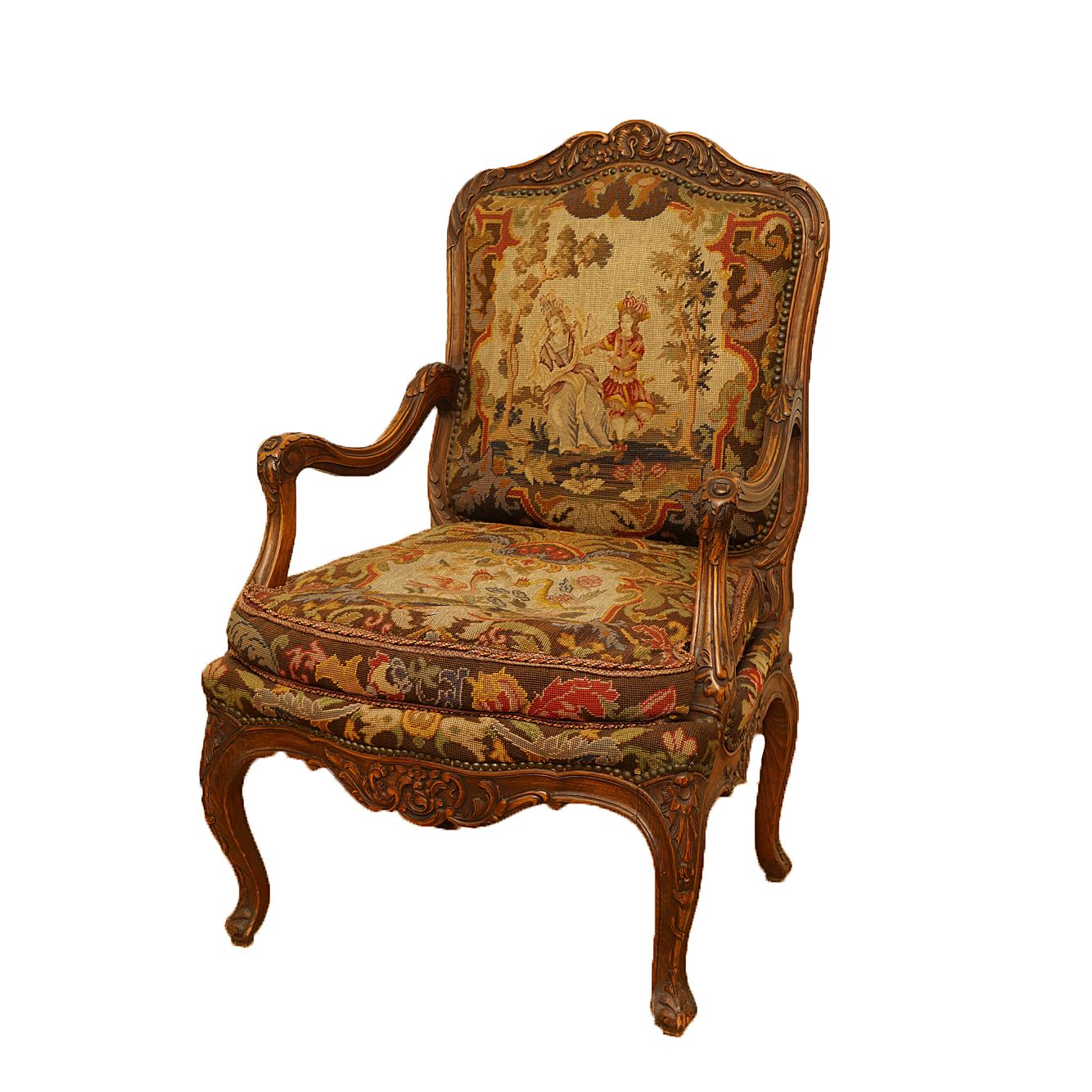 Louis XV Style Armchair with Needlepoint Upholstery