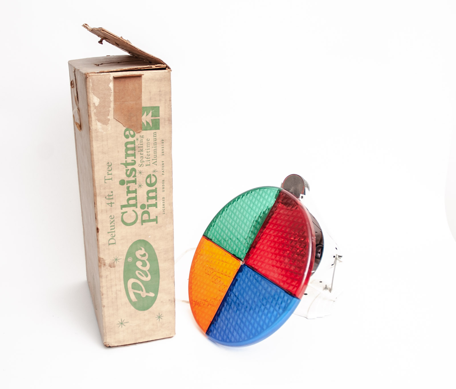 Vintage Compco Rotating Christmas Tree Light and Peco Aluminum Pom-Pom Tree