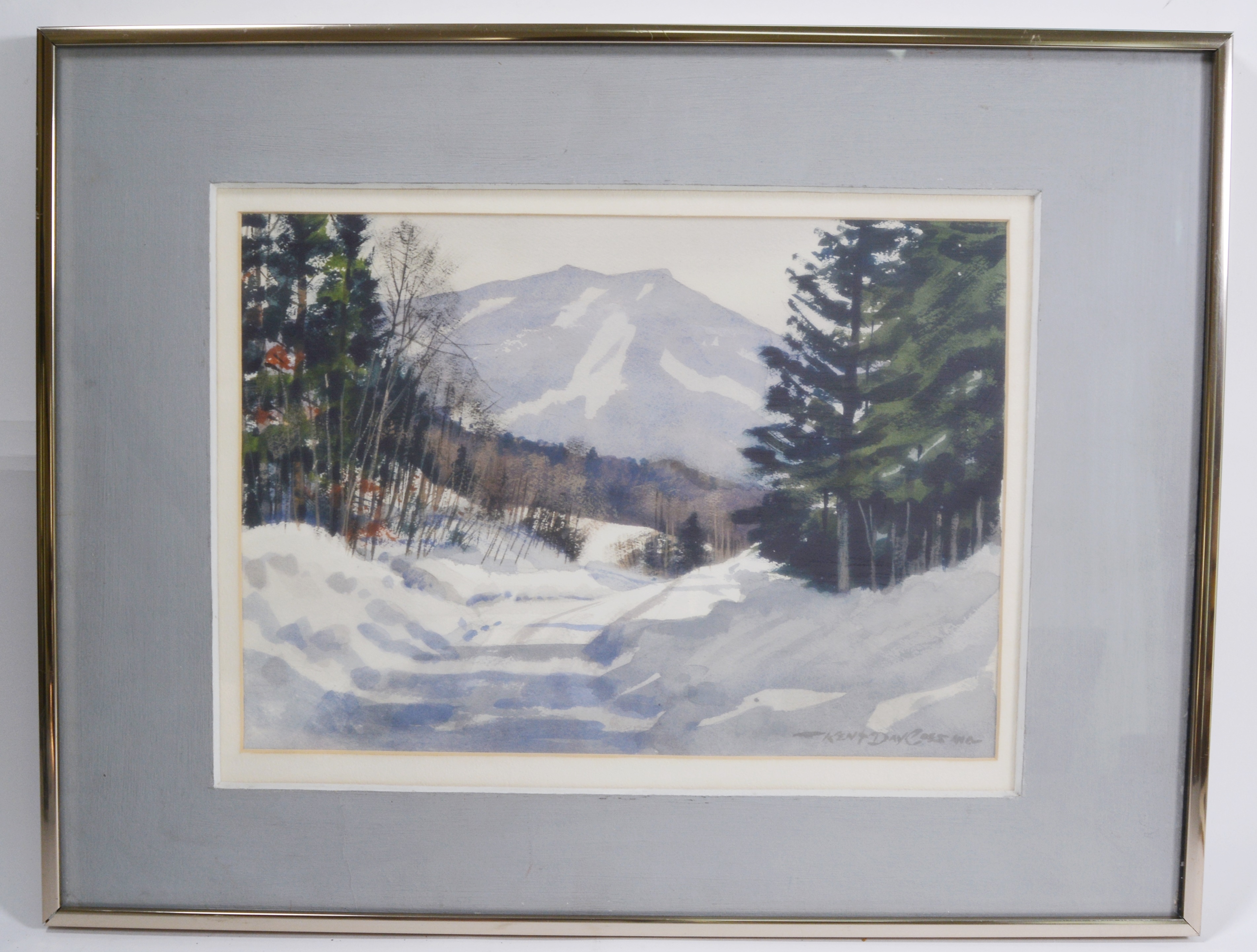 Kent Day Coes Original Watercolor of Snow Covered Road