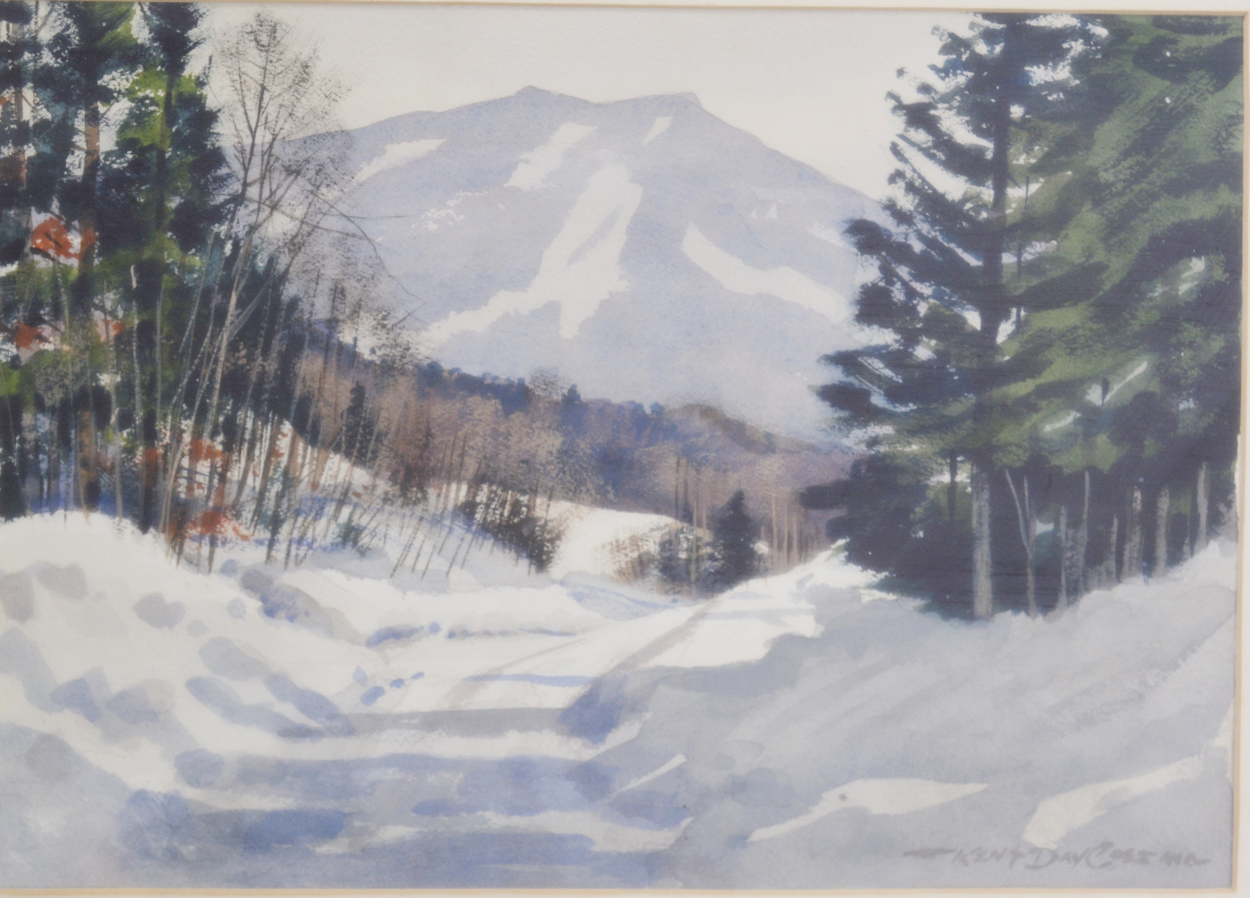Kent Day Coes Original Watercolor of Snow Covered Road