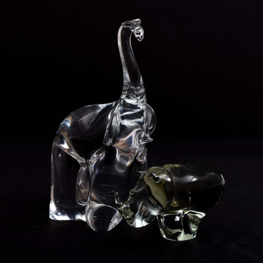 Collection of Glass Elephant and Rhinoceros Figurines