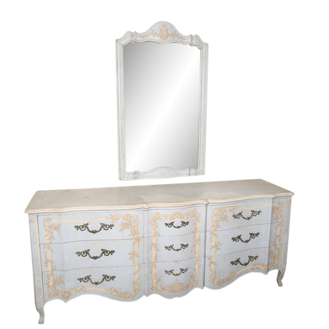 Vintage French Provincial Style Painted Dresser with Mirror by John Widdicomb
