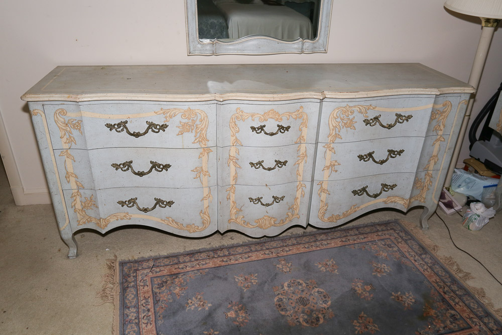 Vintage French Provincial Style Painted Dresser with Mirror by John Widdicomb