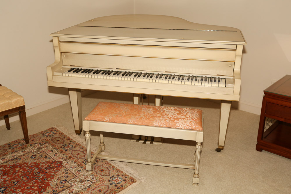 Vintage Bush & Gerts Piano Company Painted Wood Baby Grand Piano with Bench