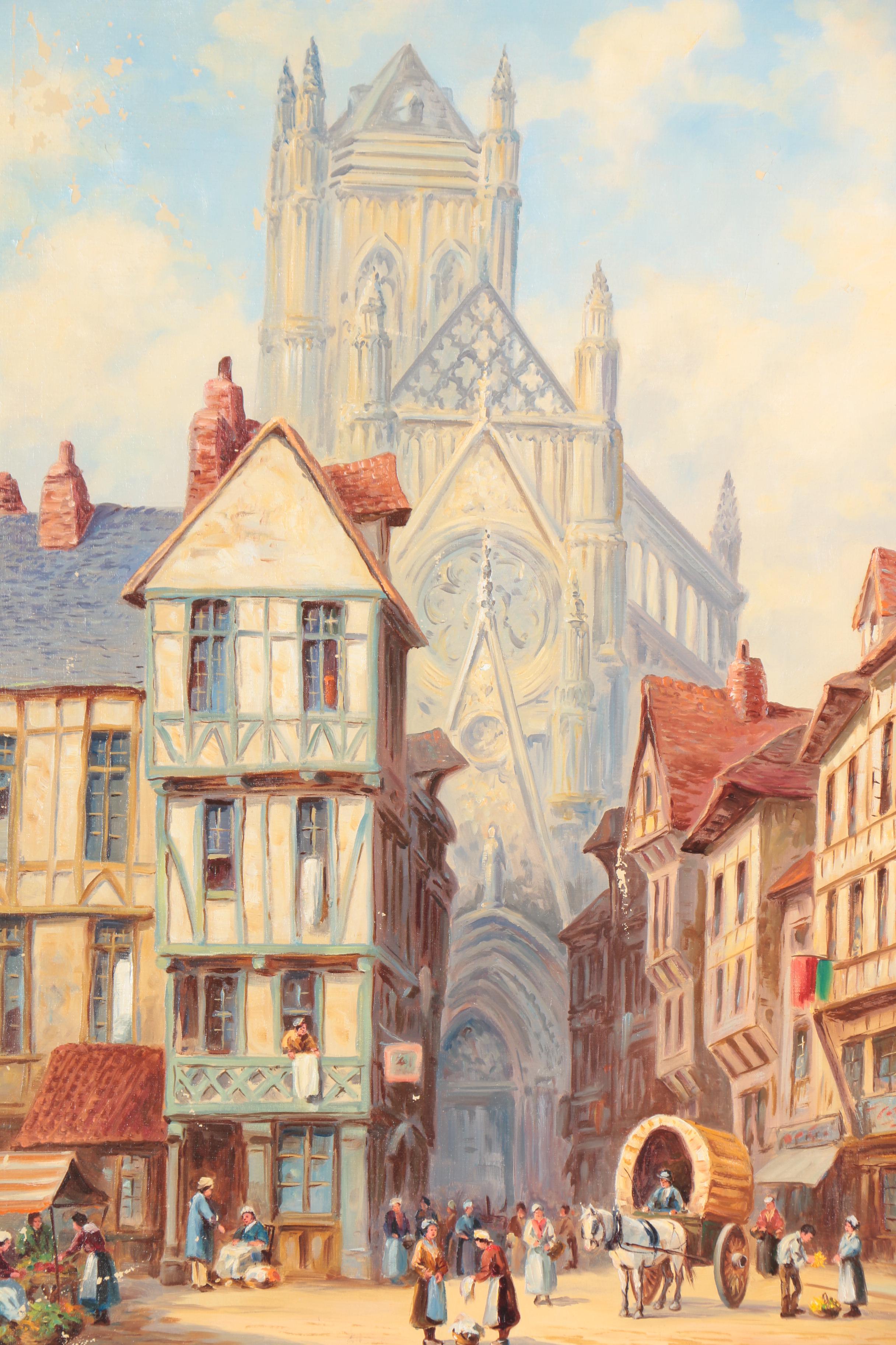 John A. Evans Oil Painting of European Street