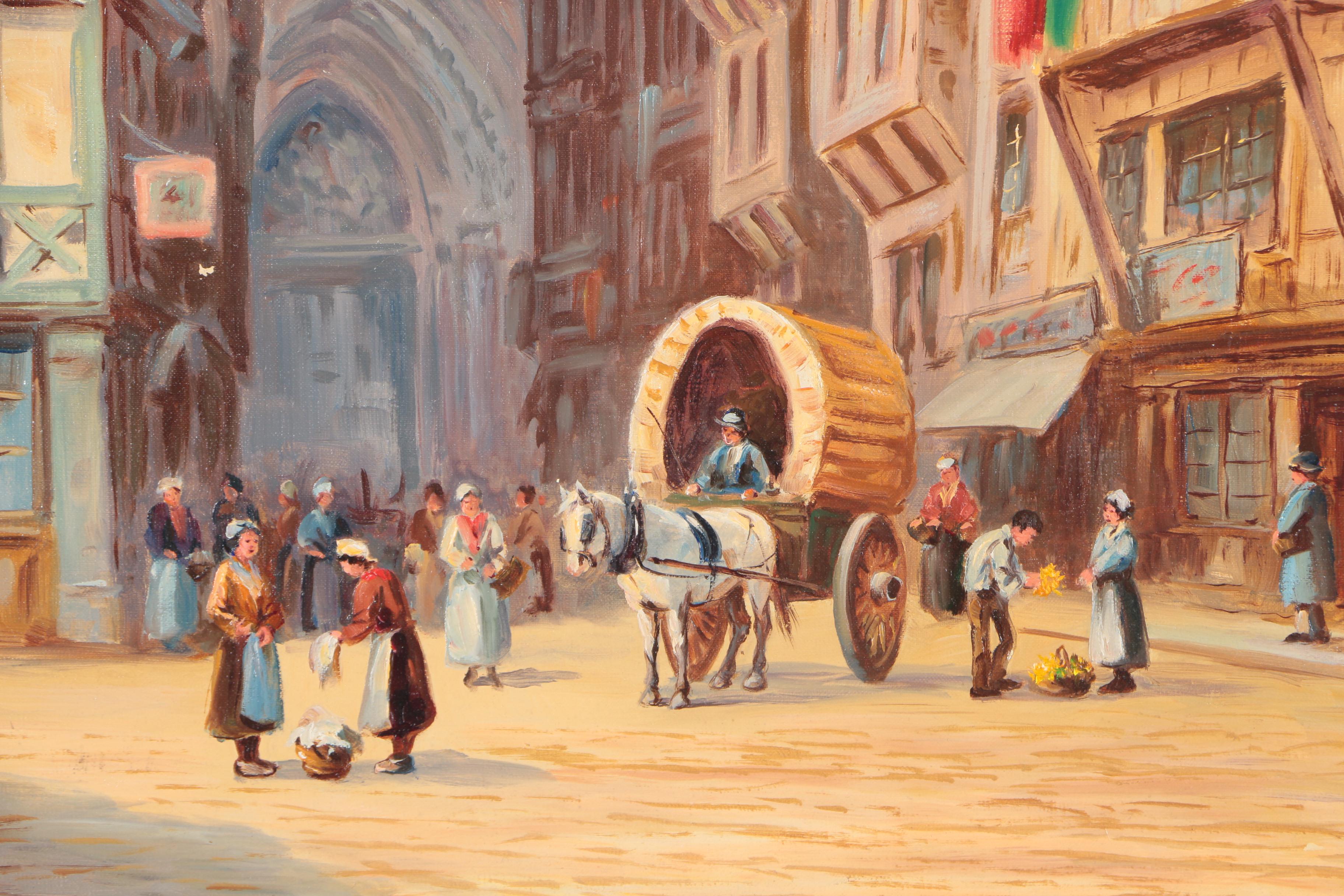 John A. Evans Oil Painting of European Street