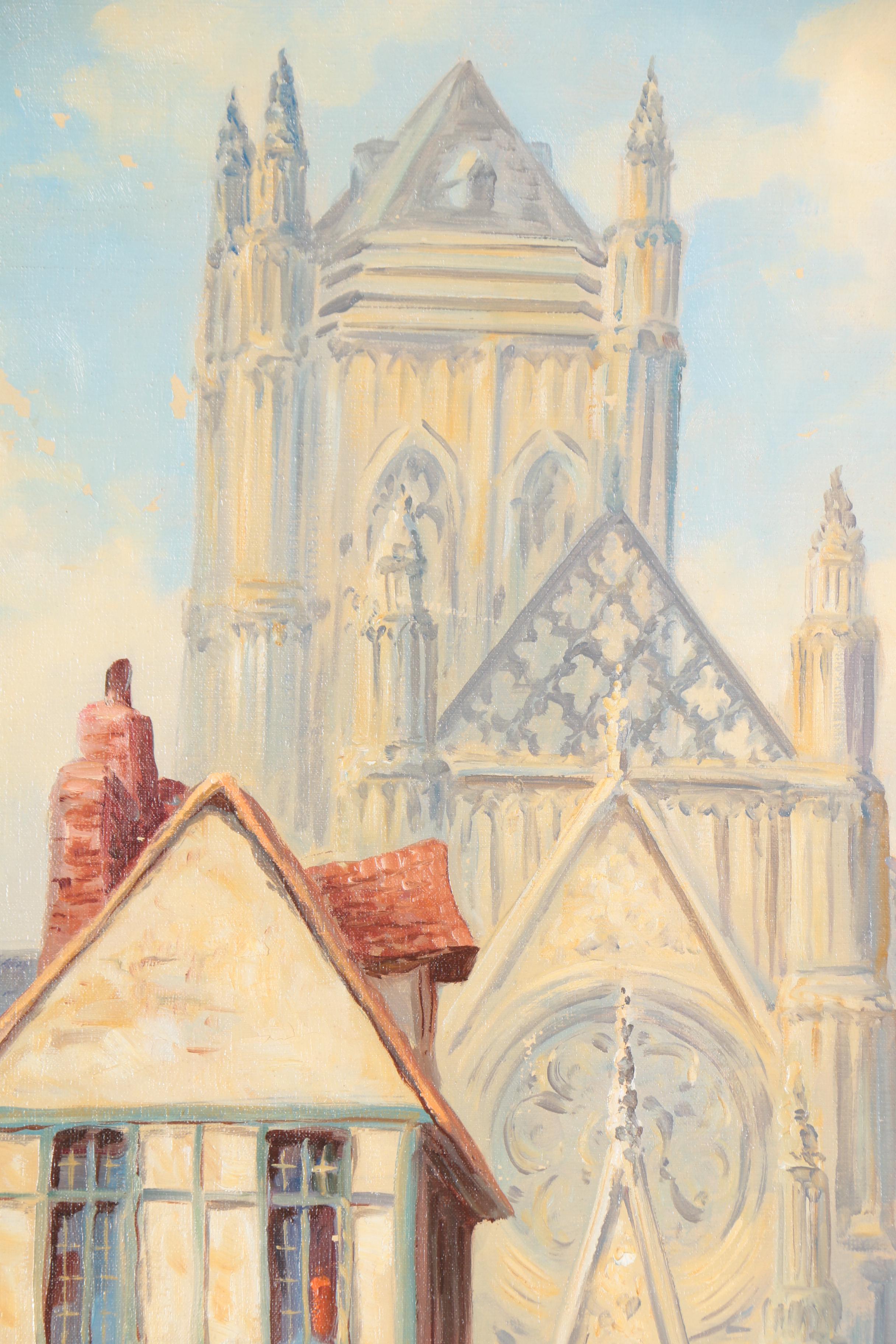 John A. Evans Oil Painting of European Street