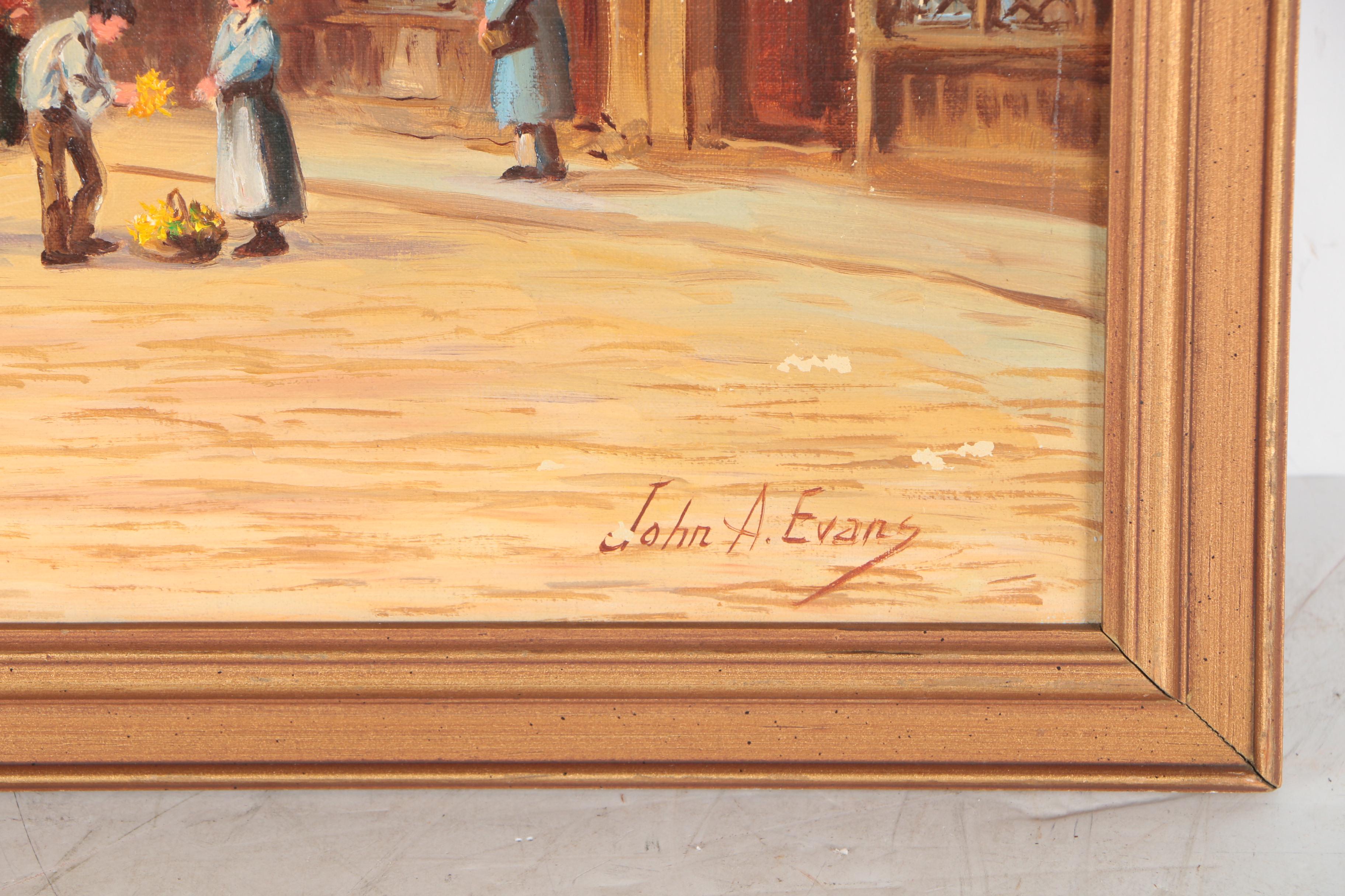 John A. Evans Oil Painting of European Street