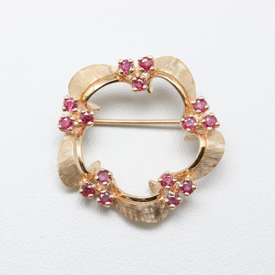 14K Yellow Gold Ruby Brooch