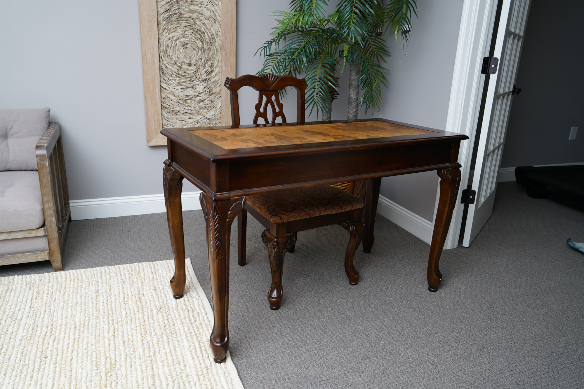 Chippendale Style Desk with Map Motif and Chair