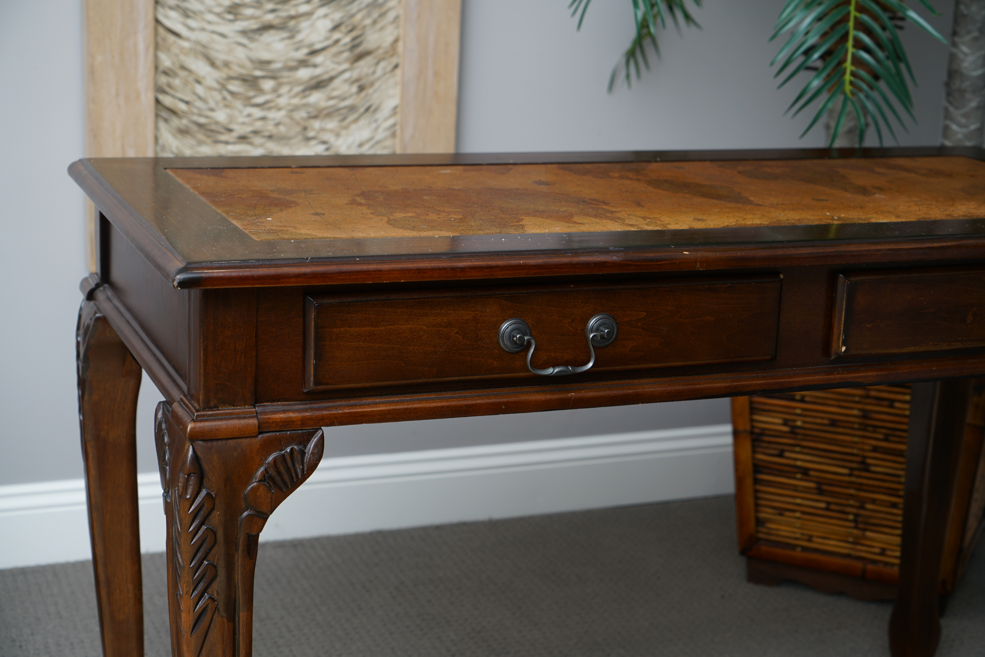 Chippendale Style Desk with Map Motif and Chair