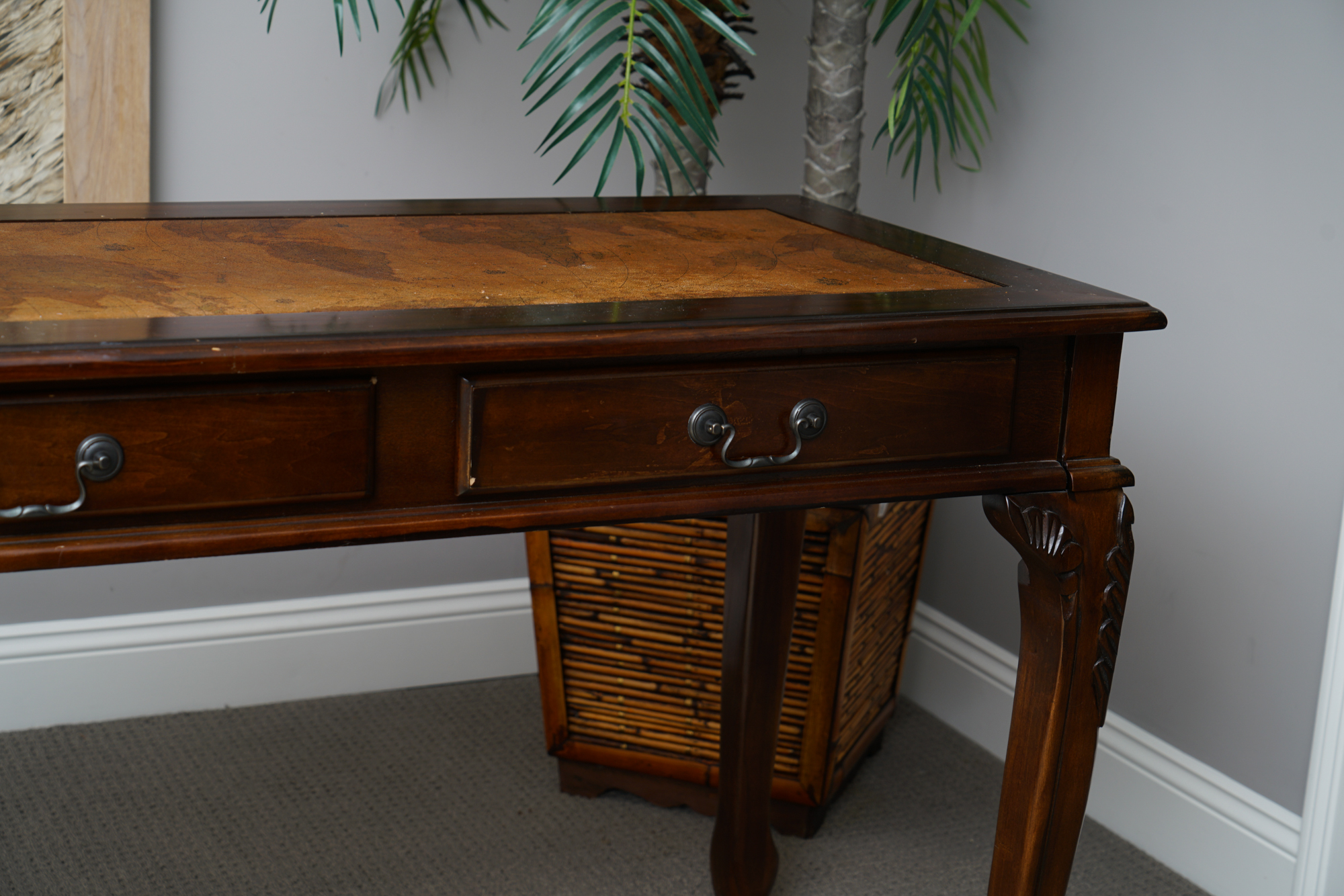 Chippendale Style Desk with Map Motif and Chair
