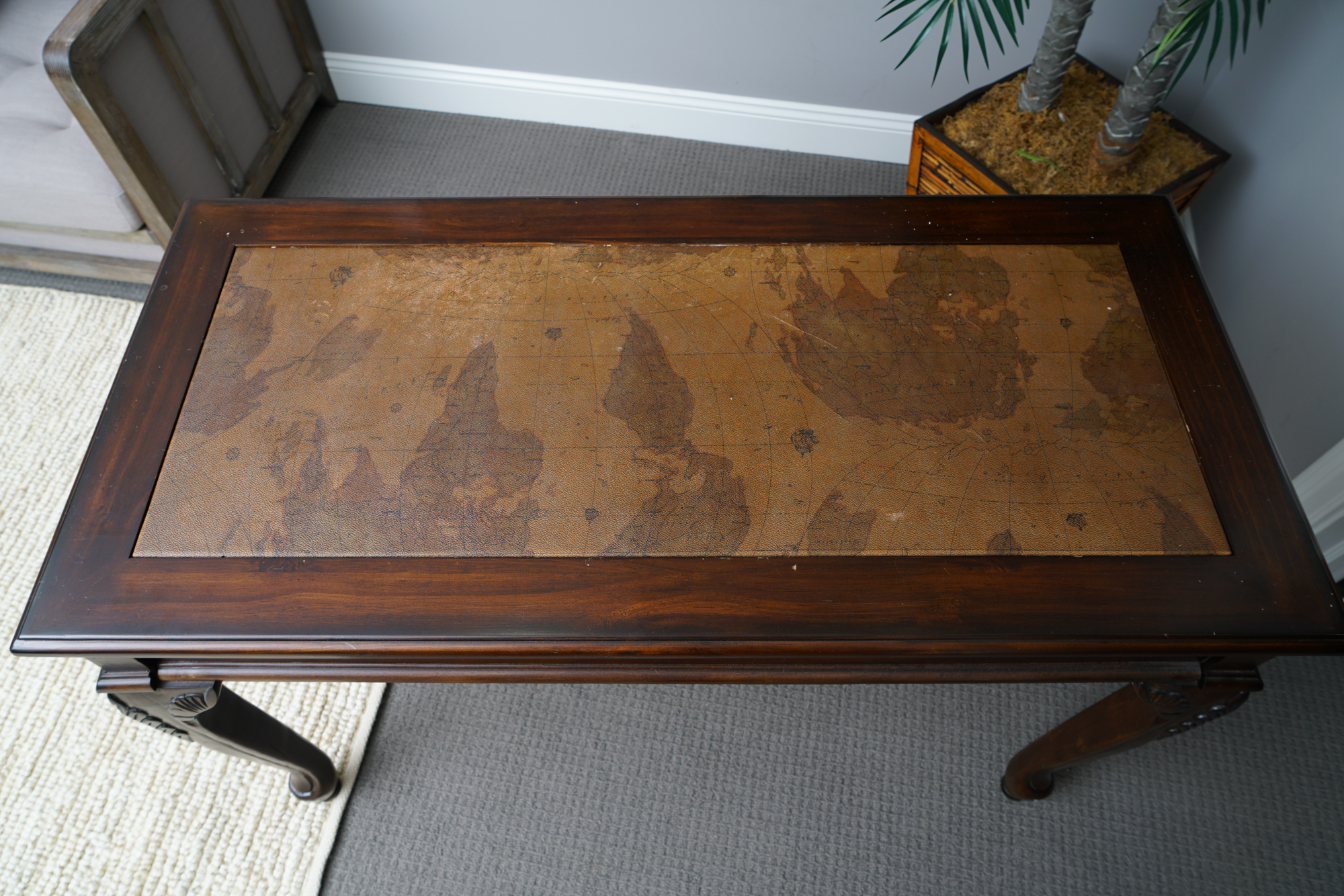 Chippendale Style Desk with Map Motif and Chair