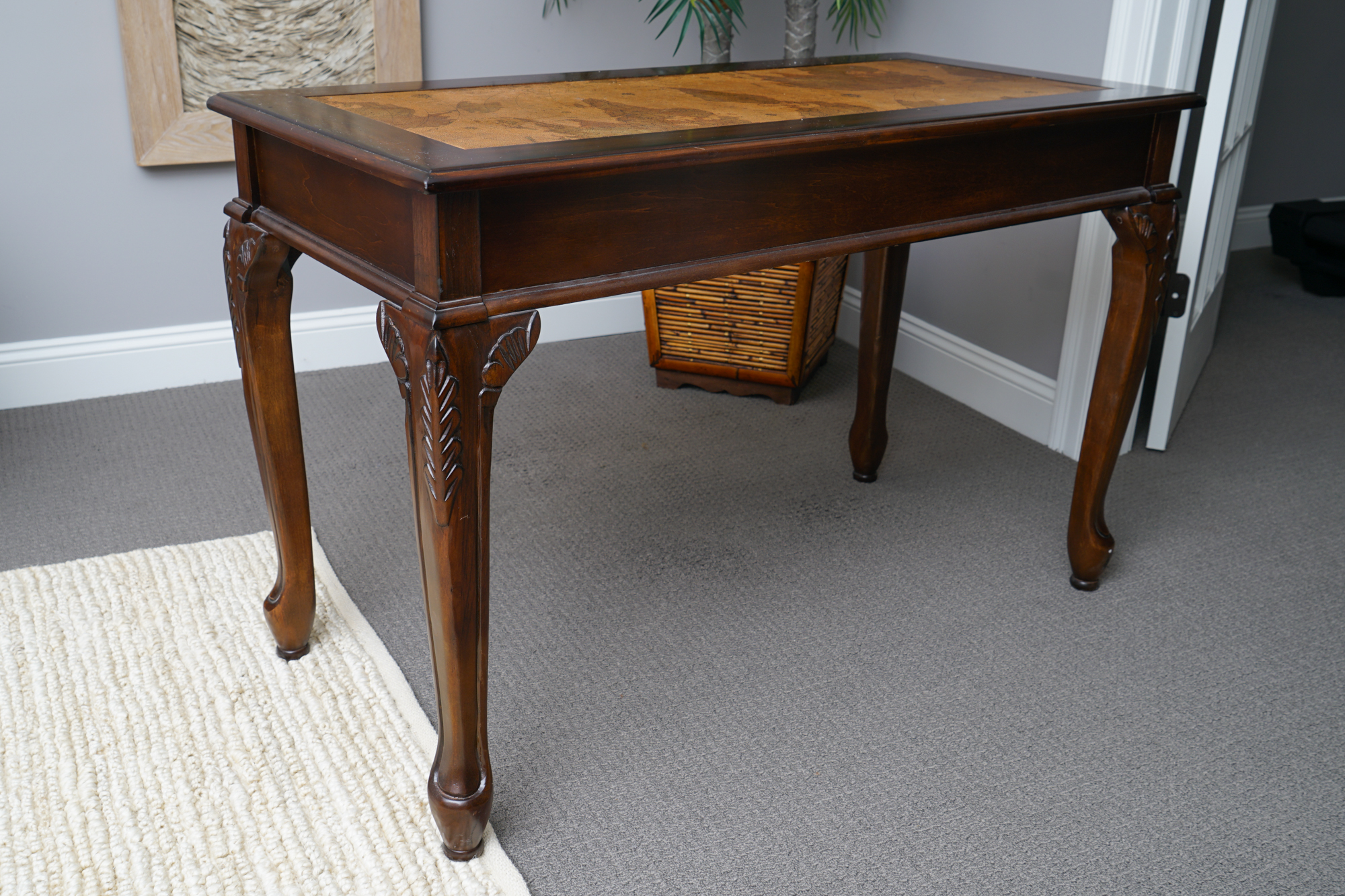 Chippendale Style Desk with Map Motif and Chair