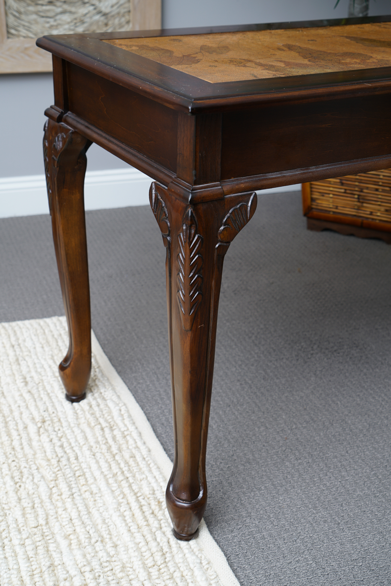 Chippendale Style Desk with Map Motif and Chair