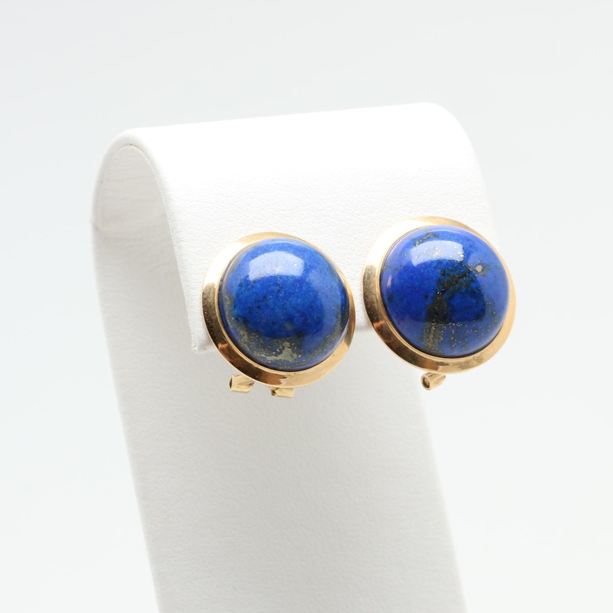 14K Yellow Gold Lapis Lazuli Earrings