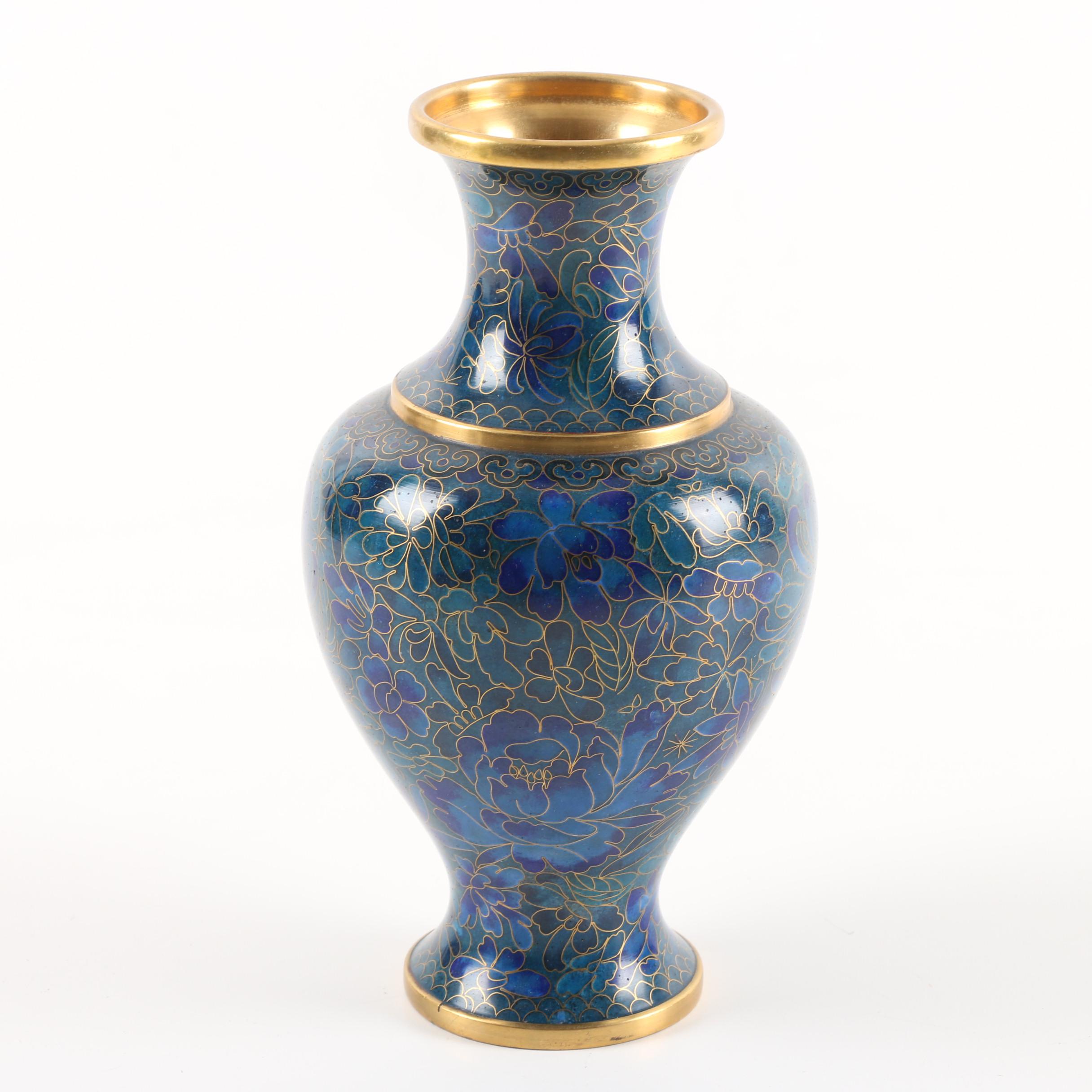 Chinese Jingfa Cloisonné Floral Motif Brass Vase