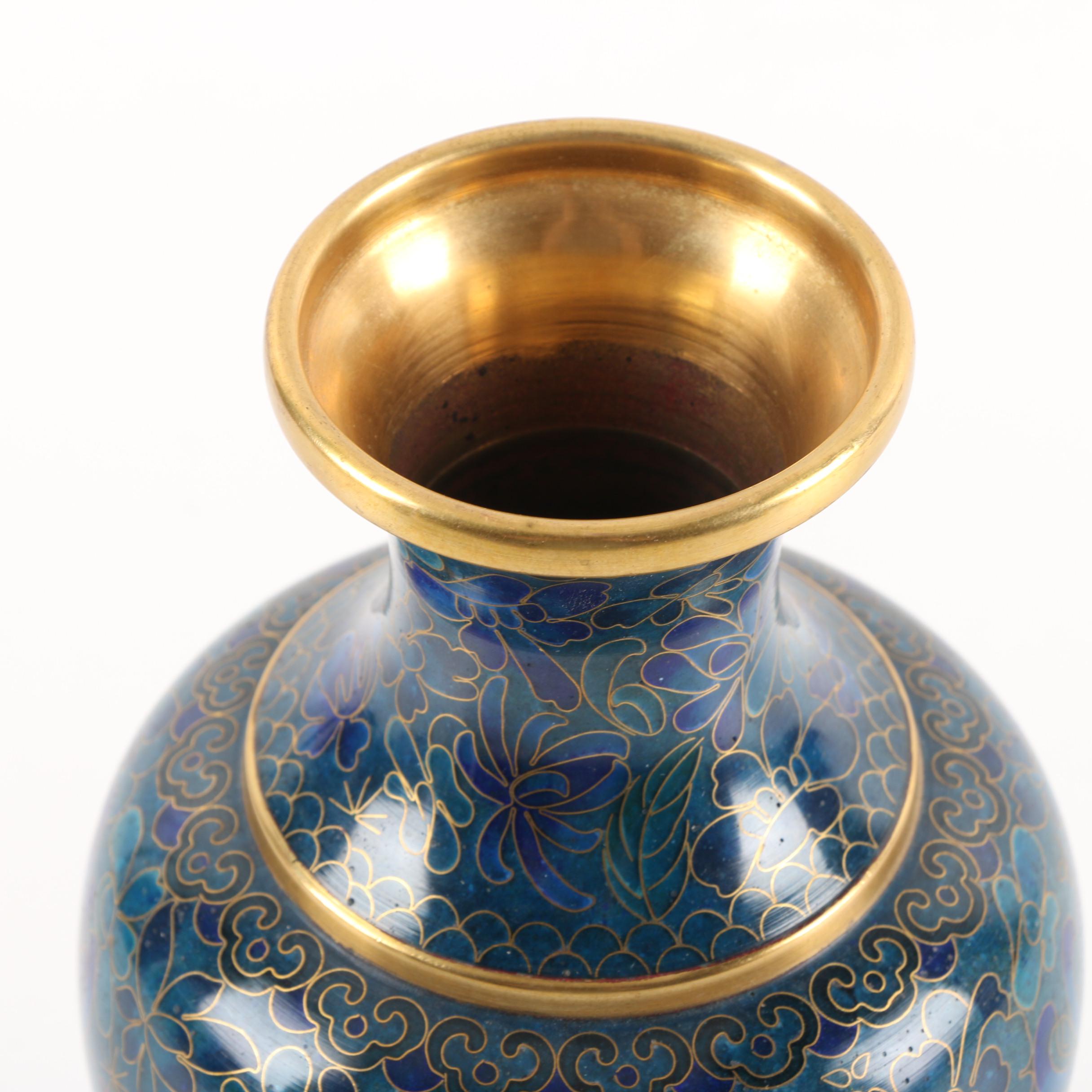 Chinese Jingfa Cloisonné Floral Motif Brass Vase