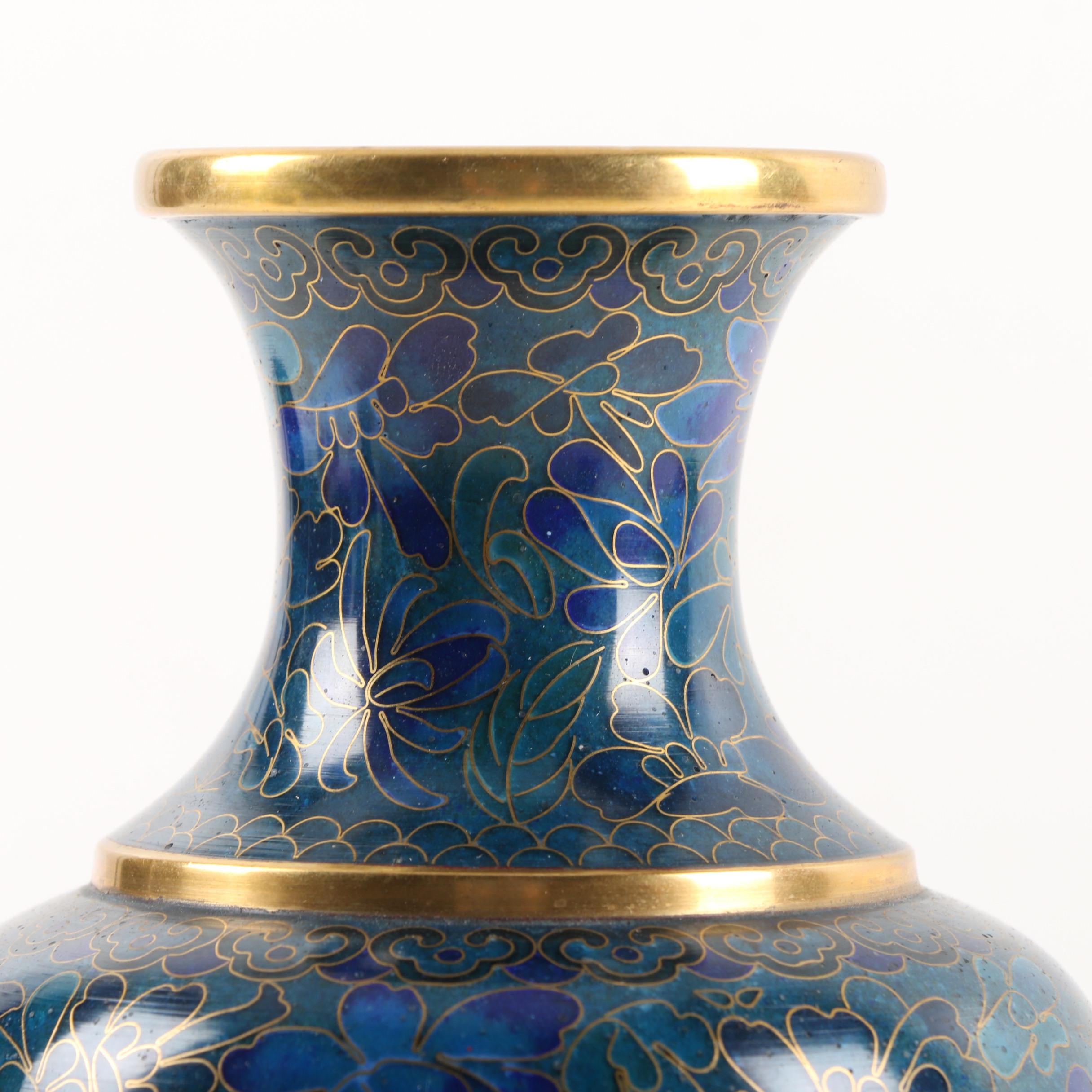 Chinese Jingfa Cloisonné Floral Motif Brass Vase