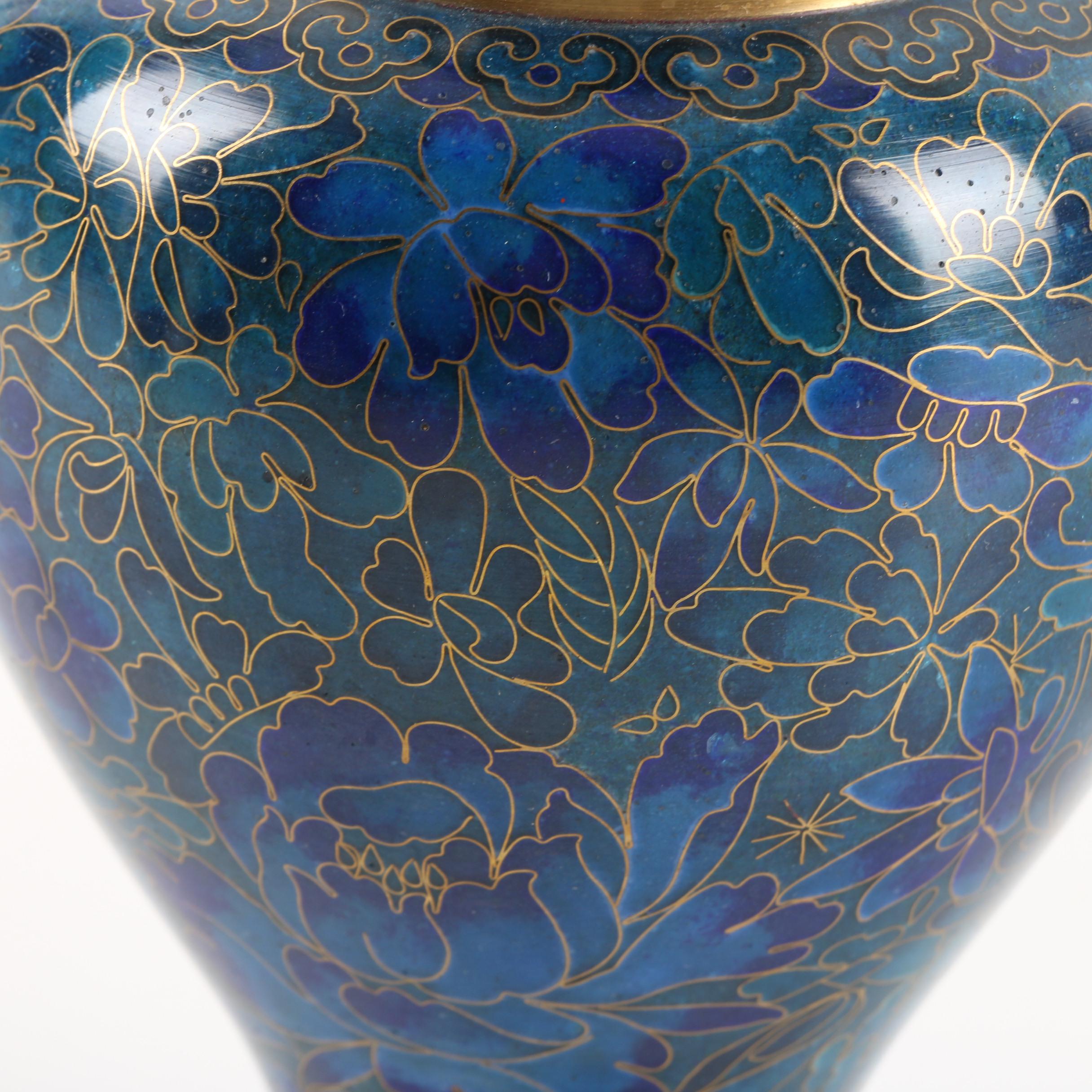 Chinese Jingfa Cloisonné Floral Motif Brass Vase